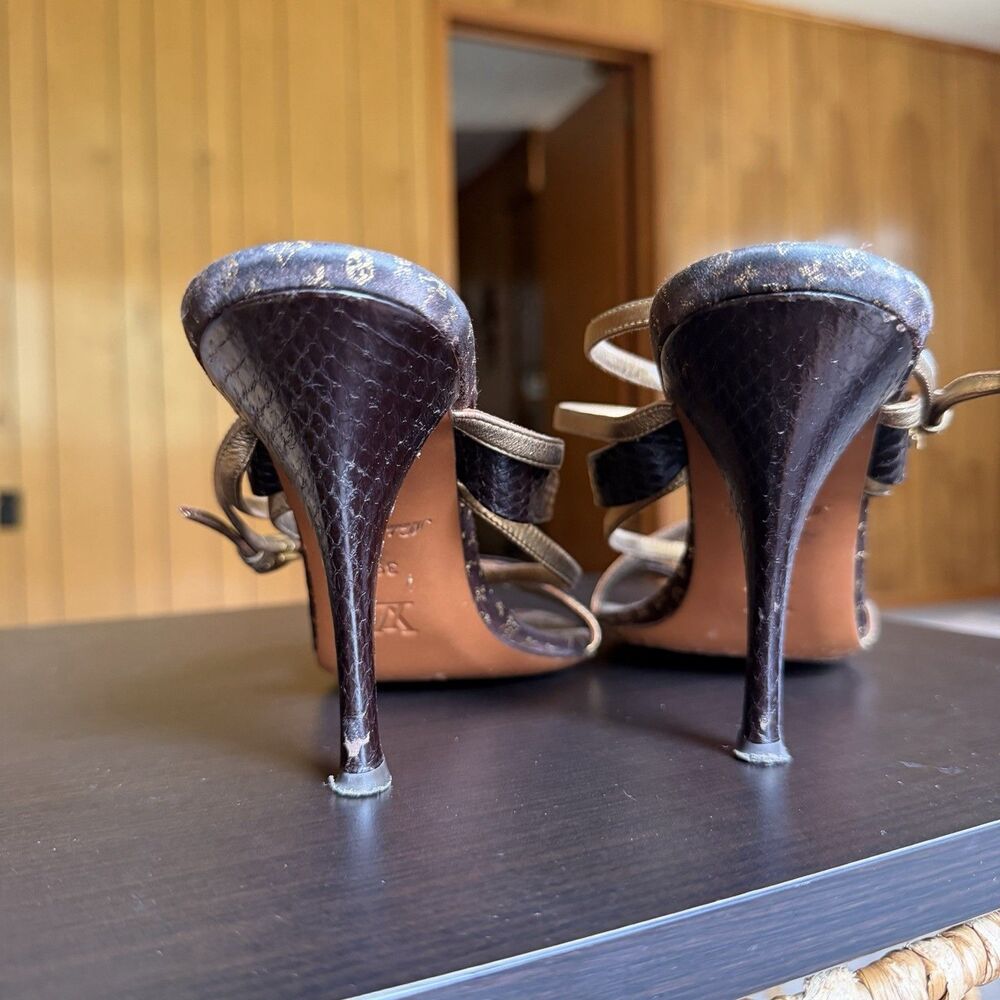 Louis Vuitton Brown Python And Metallic Gold Leather Strappy Sandals Size 39 - Picture 4 of 16